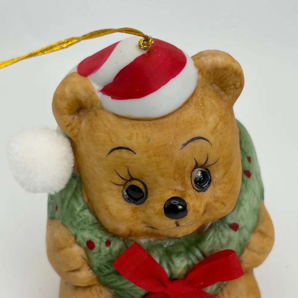 Vintage 1986 Jolly Jingles Ceramic‎ Teddy Bear Christmas Bell Ornament with Box
